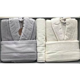 Resim Aile Bornoz Seti Krem - Gri %100 Pamuk Krem 