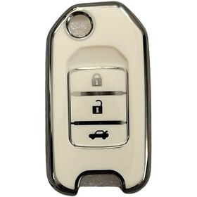 Resim Autohan Keys Honda Civic Fc5, Crv, Hrv Uyumlu Sustaıı Anahtar Kılıfı, Nano Kaplama, 3 Düğmeli, Beyaz Gümüş Premium Koruma 
