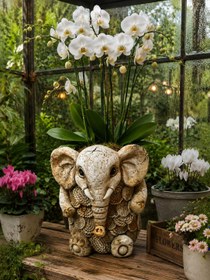 Resim Elephant Planter Vase, Decorative Flower Pot, Polyester Elephant Sculpture, Animal Decor - Object-20 