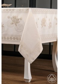 Resim Nilüfer Lüx Jakar Kumaş Bej Masa Örtüsü Dikdörtgen 160x320 Cm - 1089 Çok Renkli 