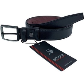 Resim 3 Cm Klasik Suni Deri Dikişli Erkek Çocuk Kemeri Siyah 