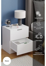 Resim Lento 2 Çekmeceli Komodin Yatak Odası Bebek Odası Beyaz Beyaz 