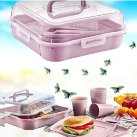 Resim HOLLYHOME 32 Parça 6 Kişilik Çantalı Magic Piknik Seti Pudra Pembe 
