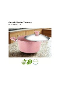 Resim 24 Cm Granit Derin Tencere Çelik Kapak - Pembe Pembe 