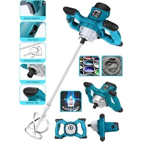 Resim Dragro DRG-3000KRŞT 3000 W Bakir Sargi 6 Kademe Elektirikli Alçı Boya Ve Harç Karıştırıcı Mavi 