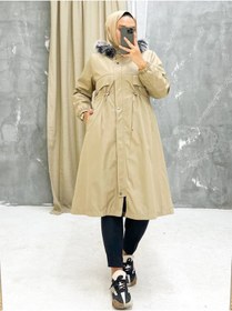 Resim Vibeys Collection Bej İçi Kürklü Ve Su Geçirmez Büyük Beden Battal Kadın Kışlık Mont & Kaban 