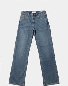 Resim Straight Fit Orta Bel Tam Boy Paça Kadın İndigo Jean Pantolon 