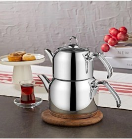 Resim Oms Collection 8090 L 4 Parça Kuşaklı Çelik Çaydanlık Sade Gri 