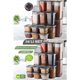 Resim 36'lı Etiketli Kare Erzak Saklama Kabı - Kahvaltılık Çerezlik Baharatlık Un Bakliyat Kabı 