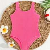 Resim Kızlar Için U Yaka Tek Parça Desenli Mayo, Havuz Plaj Tatil Kıyafeti Için Moda Spor Mayo 