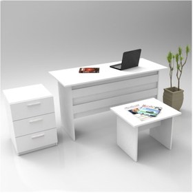 Resim Robin Home Verona Ofis Büro Masa Takımı Ofis Çalışma Masası + Keson + Sehpa Beyaz 