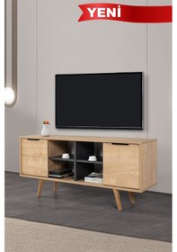 Resim 3319 Sina 130 Cm Ahşap Ayaklı , Metal Kulplu Tv Ünitesi , Safir - Antrasit , Tv Sehpası , Salon Safir - Antrasit 