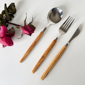 Resim Zeytin Ağacı Saplı El Yapımı Çatal Kaşık Bıçak - 3’lü & 7’li Paslanmaz Çelik Set - Yemek Çatalı 