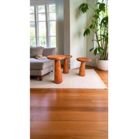 Resim Ahşap Mantar Sehpa 3lü Fındık Renk Doğal Zigon Fiskos 