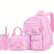 Resim Geniş Kapasiteli Sırt Çantası, Sevimli Fiyonk Tasarımı, 3/2/1'li Set - Mor, Pembe ve Mavi Renk Seçenekleri 