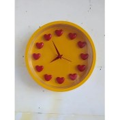 Resim Bahat Sarı Kırmızı Taraftar Kalpli 3D Duvar Salon Ofis Saati 22 cm Plastik 