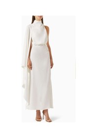 Resim Acler Flintshire Maxi Elbise - Saten, Drapeli Kap Kol, Açık Sırt, 70% Asetat, 30% Polyester Beyaz 