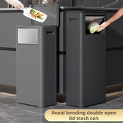 Resim 32L/25L Çift Açık Kapaklı Büyük Kapasiteli Çöp Kutusu, Siyah Plastik Dikdörtgen Atık Kutusu Bas/Push Mekanizması ile, Mutfak Banyo Oturma Odası Yatak Odası için Uygun, Ev ve Ticari Kullanım 