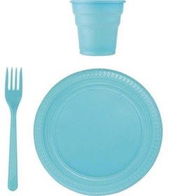 Resim Kokoş Parti Mavi Plastik Tabak-bardak-çatal Set 