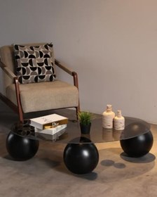 Resim Modern Orta Sehpa & Küre Sehpa & Top Sehpa & Füme Fasulye Cam & Siyah Top 