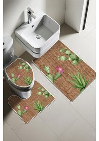 Resim Modern Desenli Dijital Baskı 3 Lü Banyo Paspas Takımı Yıkanabilir Kaymaz Tabanlı Klozet Takımı Klz0020 Renkli 