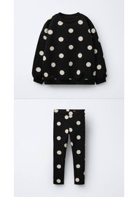 Resim Kız Çocuk Siyah Beyaz Puantiyeli Sweatshirt Tayt Alt Üst Takım Polkadot Beyaz 