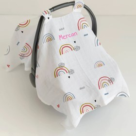 Resim Gökkuşağı Pamuk Müslin Puset Örtüsü 