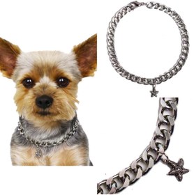 Resim NATZIONE Gümüş Rengi Paslanmaz Çelik Kedi Köpek Zincir Tasma Kolye 35 Cm 
