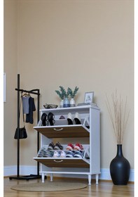 Resim Eliusta Antrex 72 Cm Ceviz 2 Düşer Kapaklı Ayakkabılık 72x90x26 Cm Ayaklı 4 Bölmeli Ayakkabılık Ceviz 