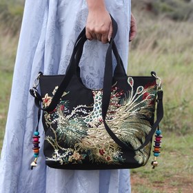 Resim Trendy Etnik Tarz Kuş Kuşu Payetli Tote Çanta, Vintage Omuz Çantası, Alışveriş İçin Mükemmel Hadnbag, En İyi Karnaval Hediyeleri 
