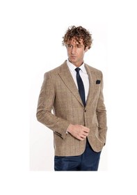 Resim Wessi Balıksırtı Desen Slim Fit Yün Taba Erkek Ceket Taba 