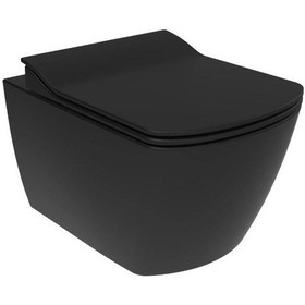 Resim Eg321 Elegant Rim-off Kanalsız Duroplast Yavaş Kapanan Klozet Kapaklı Kömür Karası Mat Siyah Set Siyah 