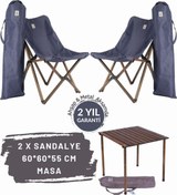 Resim Ahşap Katlanır Masa Sandalye Seti Antrasit Iskelet Lacivert Kılıf-60x60x55 Antrasit Masa Bag The Joy