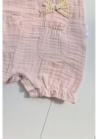 Resim Müslin Kumaş Çiçek Nakışlı Pamuklu Kız Bebek Tulum Pembe 