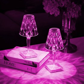 Resim Ayt Powermaster Gece Lambası Dekoratif Rgb Renkli Ledli Ambiyans Masa Üstü Aydınlatma Kumandalı Şarjlı Kristal Görünüm 