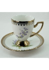 Resim Tutku 6 Kişilik Türk Kahvesi Fincan Takımı Mor Orkide Desenli Beyaz 