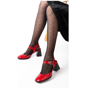 Resim İnf-40450 Kırmızı Rugan Günlük Arkası Açık Topuklu Bayan Ayakkabı Renksiz 