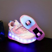Resim Yürüyüş ayakkabıları USB şarjı LED renkli ışıltılı ayakkabılar karanlıkta parlayan bahar patenleri Paten ayakkabıları Gençlerin büyük çocuklarının kızların gençlerinin ayakkabıları Koşu rahat bağcıklı tekerlek spor ayakkabıları Baba ayakkabıları Hafif bağcıklı tekerlek ayakkabıları 
