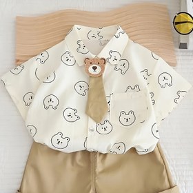 Resim Erkek Çocuk 1-5 Yaş Ayı Yaka Kısa Kollu Gömlek - %100 Pamuk Hafif Nefes Alabilir Karikatür 3D Baskılı Yazlık Tişört, Makinede Yıkanabilir İlkbahar Yaz Sonbahar Üstü, Oyun Sever Çocuk Modası, Yumuşak Dokulu Giysi, Dış Mekan İçin Mükemmel 