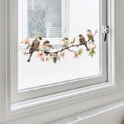 Resim 1 Adet Canlı Çiçek ve Kuş Pencere Dekoratif Etiketi - Banyo, Mutfak için Kendinden Yapışkanlı Plastik Süsleme Stickerı - Kiraz Çiçeği & Kuşlar Tasarımlı Yaratıcı Ev Dekoru, Banyo Duvar Stickerları 