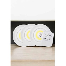 Resim Spot Lamba LED Işık 3'lü Uzaktan Kumandalı Pilli Yapışkanlı Kablosuz 