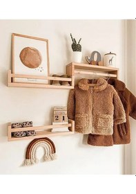 Resim Montessori Kitaplık Çocuk Bebek Odası Rafı Ahşap Kitaplık Askılık 40cm 3lü Ters Düz Raf Ahşap 