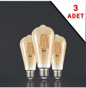Resim 3 ADET LED FİLAMANLI E27 RUSTİK AMPUL 6 WATT 2500K GÜN IŞIĞI ST64 