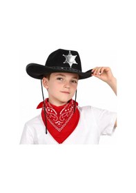 Resim Eco Port Çocuk Kovboy Şapka Rozetli Siyah Kırmızı Bandana Seti Çok Renkli 