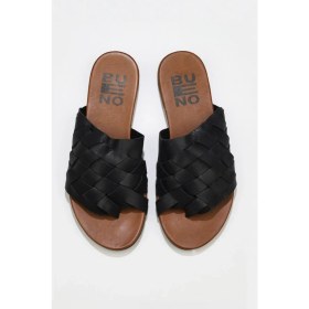 Resim Bueno Shoes Siyah Deri Kadın Parmak Arası Terlik 