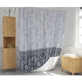 Resim Banyo Perdesi 1 x 110 x 200 Tek Kanat Duş Perdesi + Halka Duşakabin Perdesi 2102 Gri Çok Renkli 