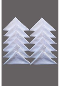 Resim Çiçek İşlemeli Bayan Mendili 12 Adet 28x28 Cm 100 Pamuk Beyaz 