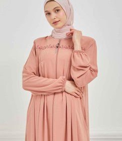Resim Önü ve Arkası Pileli Nakışlı Ferace Pembe | 21053 - 46 / Pembe 