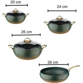 Resim Caldora 7 Parça Granit Güveç Tencere Seti Yeşil Gold Saplı - 20/24/26 Derin /26 Güveç Tava 