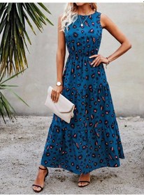 Resim Kadın Kolsuz Bisiklet Yaka Beli Lastikli Desenli Süprem Elbise Çok renkli 